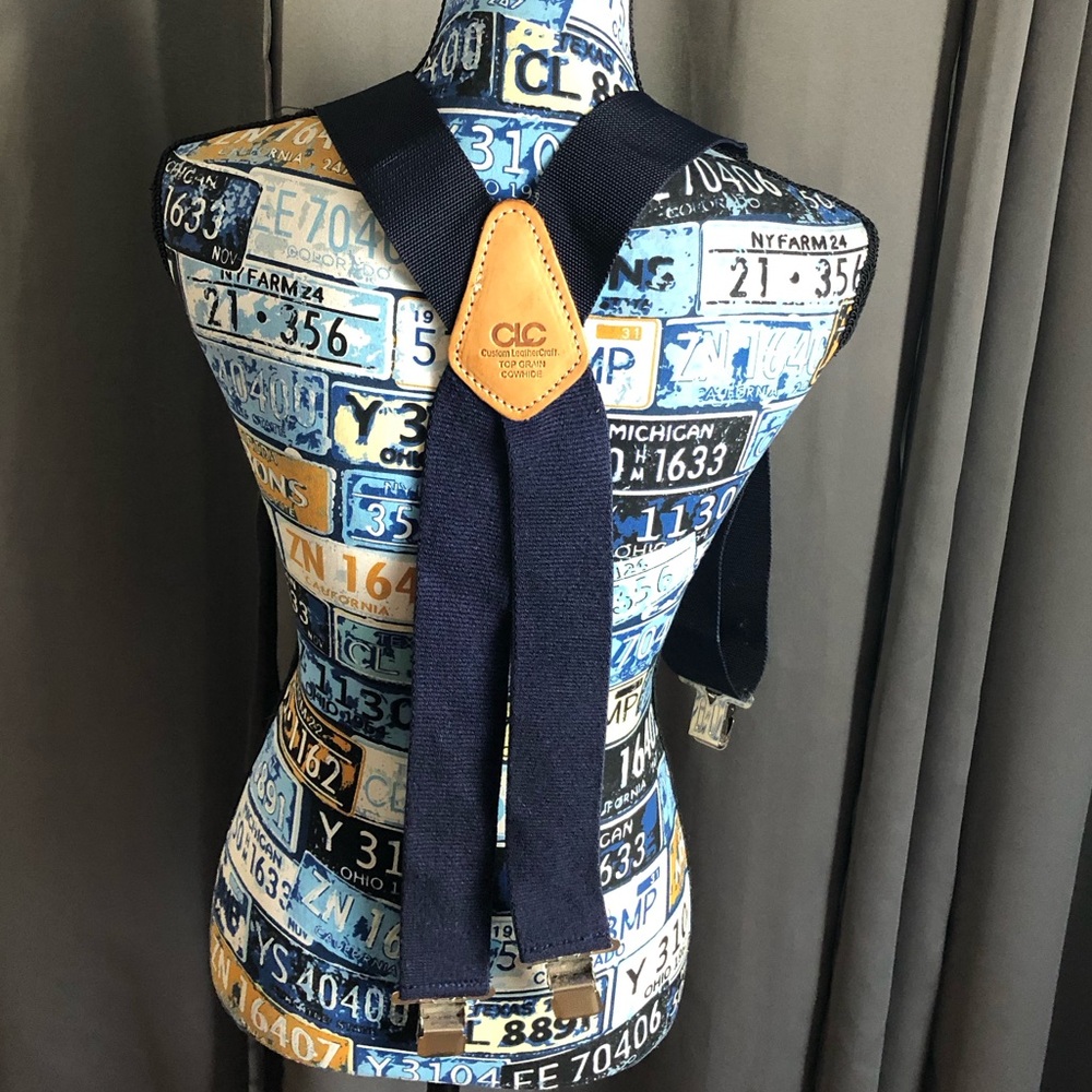 Custom Leather Craft Top Grain Cowhide Blue Adjustable Suspenders